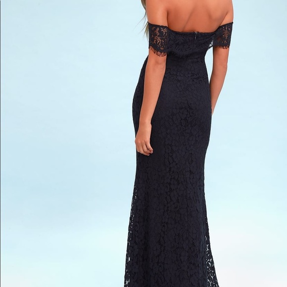 Lulus Off shoulder navy Lace Bridesmaid dress maxi - Picture 3 of 3